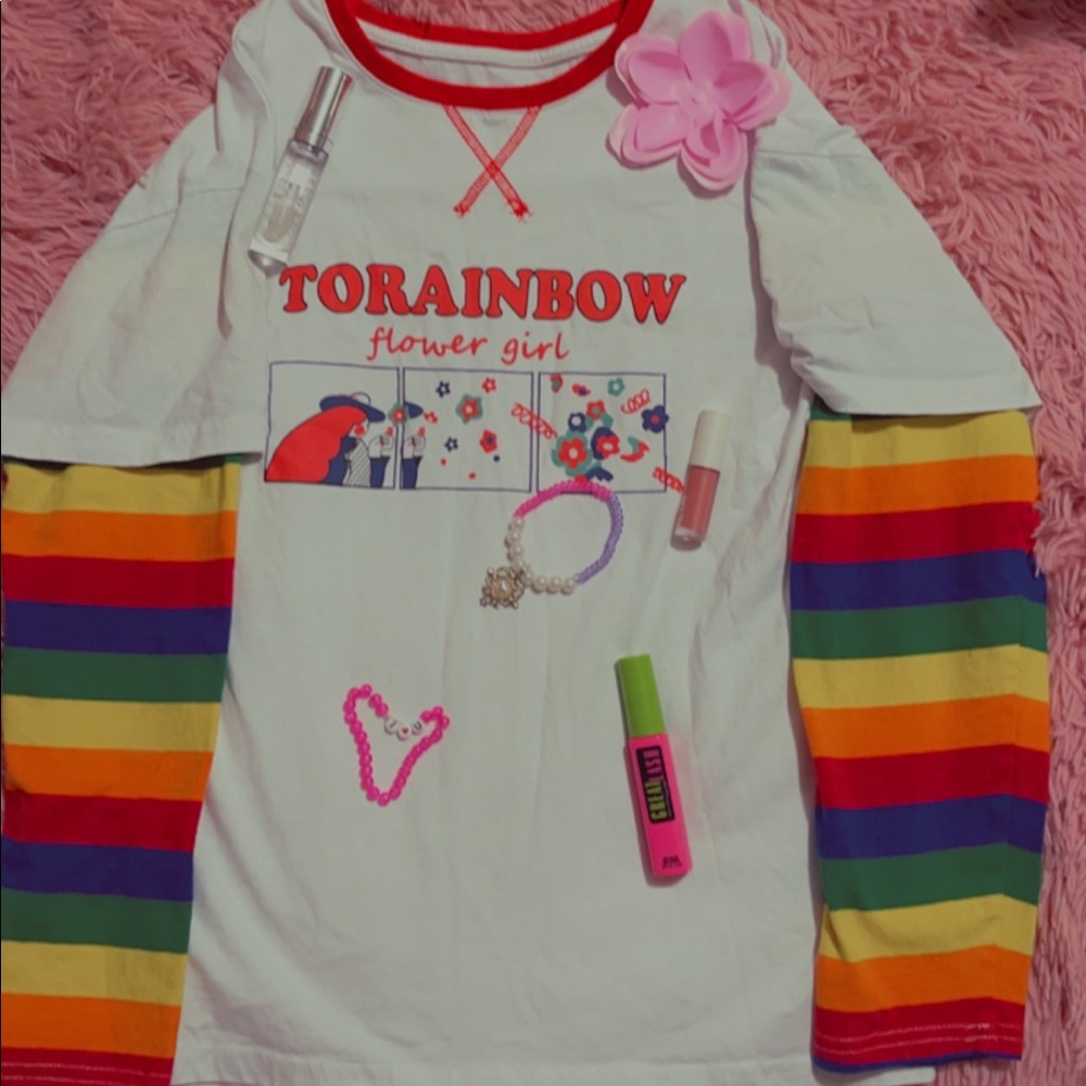 Pride rainbow indie aesthetic flower oversized shirt skater